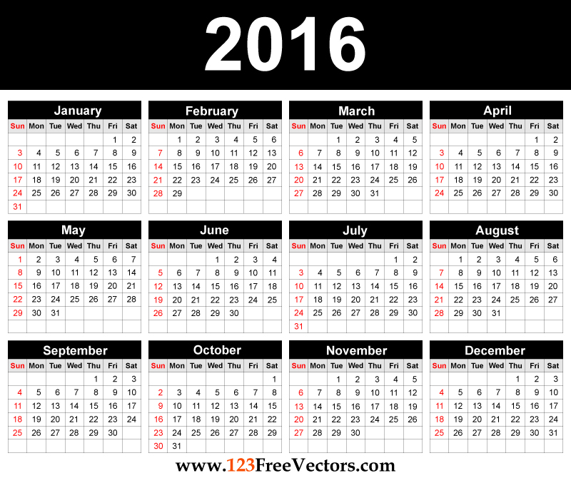 Printable 2016 Calendar Template by 123freevectors on DeviantArt Printable 2016 Calendar Template by 123freevectors on DeviantArt